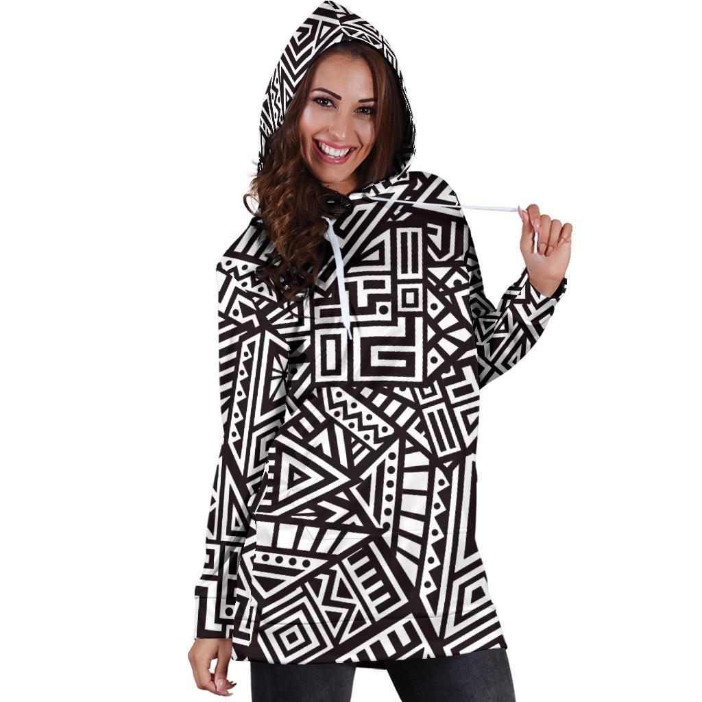 Tribal Aztec Geometric Pattern Print Hoodie Dress GearFrost