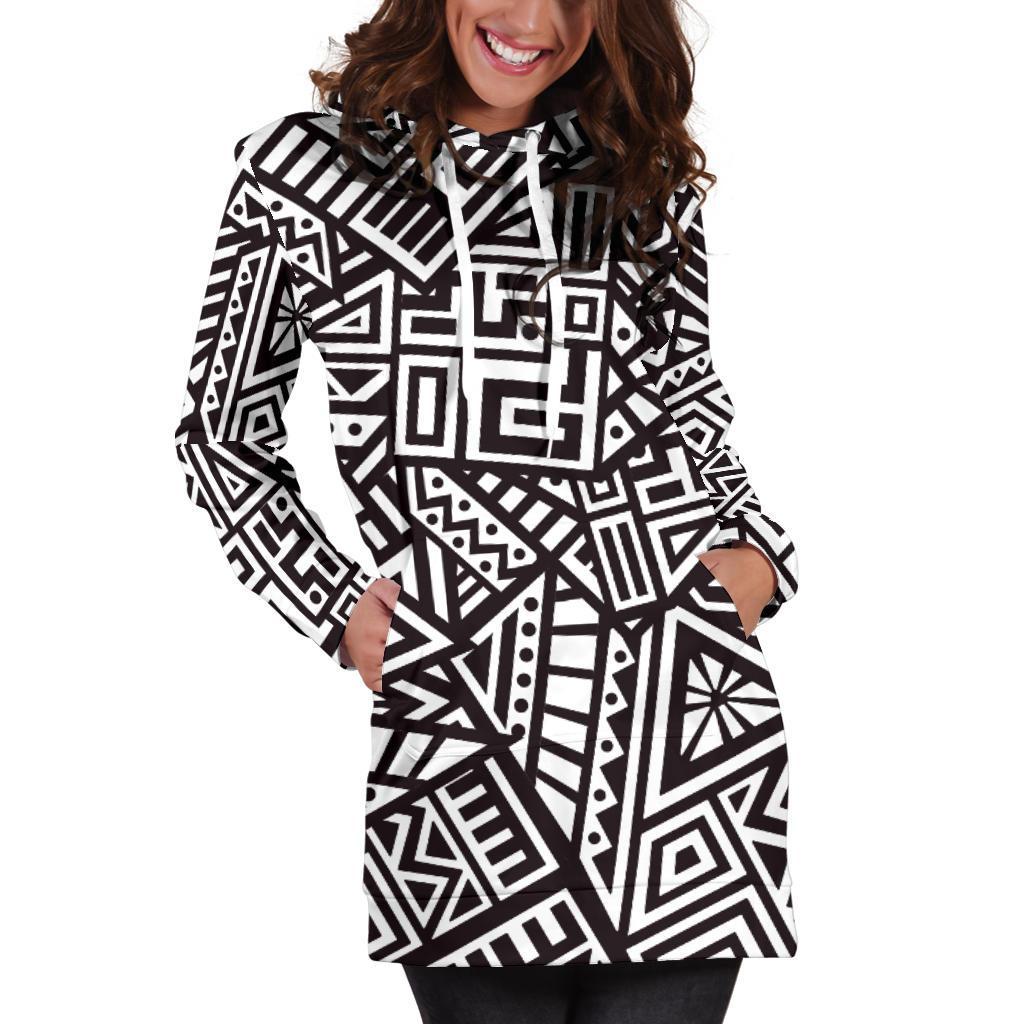 Tribal Aztec Geometric Pattern Print Hoodie Dress GearFrost