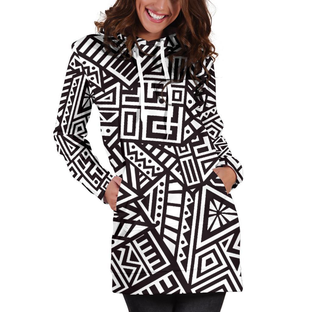 Tribal Aztec Geometric Pattern Print Hoodie Dress GearFrost