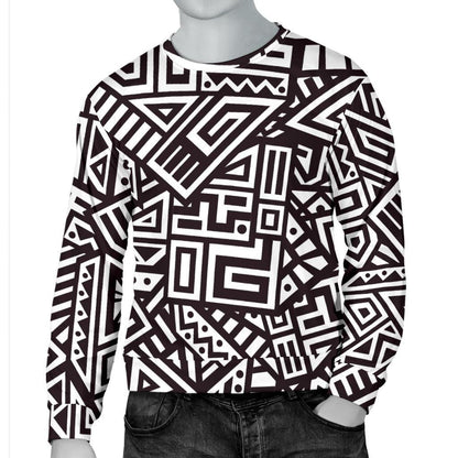 Tribal Aztec Geometric Pattern Print Men's Crewneck Sweatshirt GearFrost