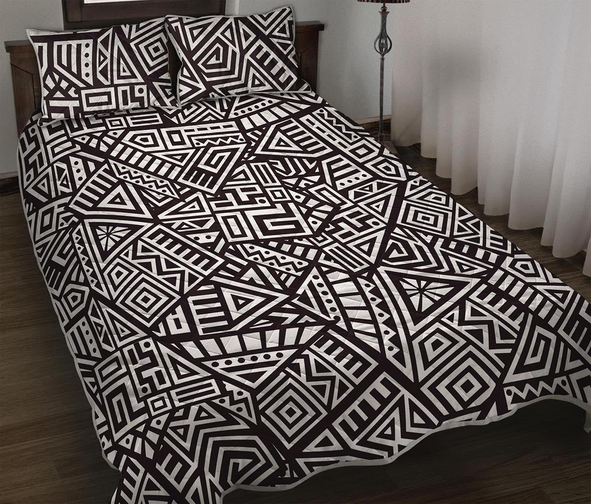 Tribal Aztec Geometric Pattern Print Quilt Bed Set