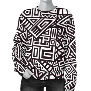 Tribal Aztec Geometric Pattern Print Women's Crewneck Sweatshirt GearFrost