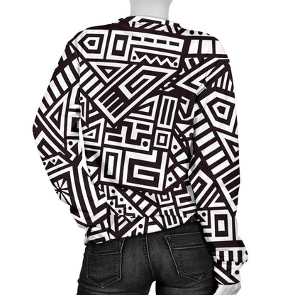 Tribal Aztec Geometric Pattern Print Women's Crewneck Sweatshirt GearFrost