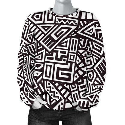 Tribal Aztec Geometric Pattern Print Women's Crewneck Sweatshirt GearFrost