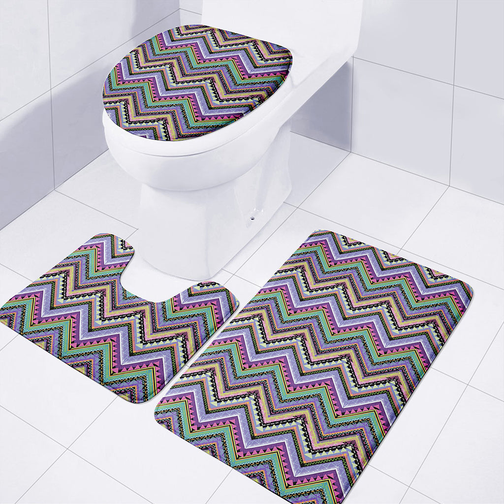 Tribal Aztec Hippie Pattern Print 3 Piece Bath Mat Set