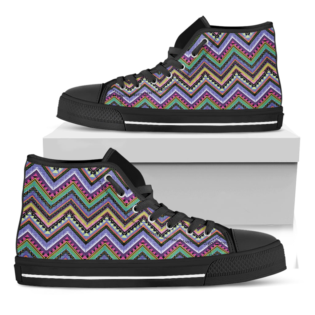 Tribal Aztec Hippie Pattern Print Black High Top Shoes