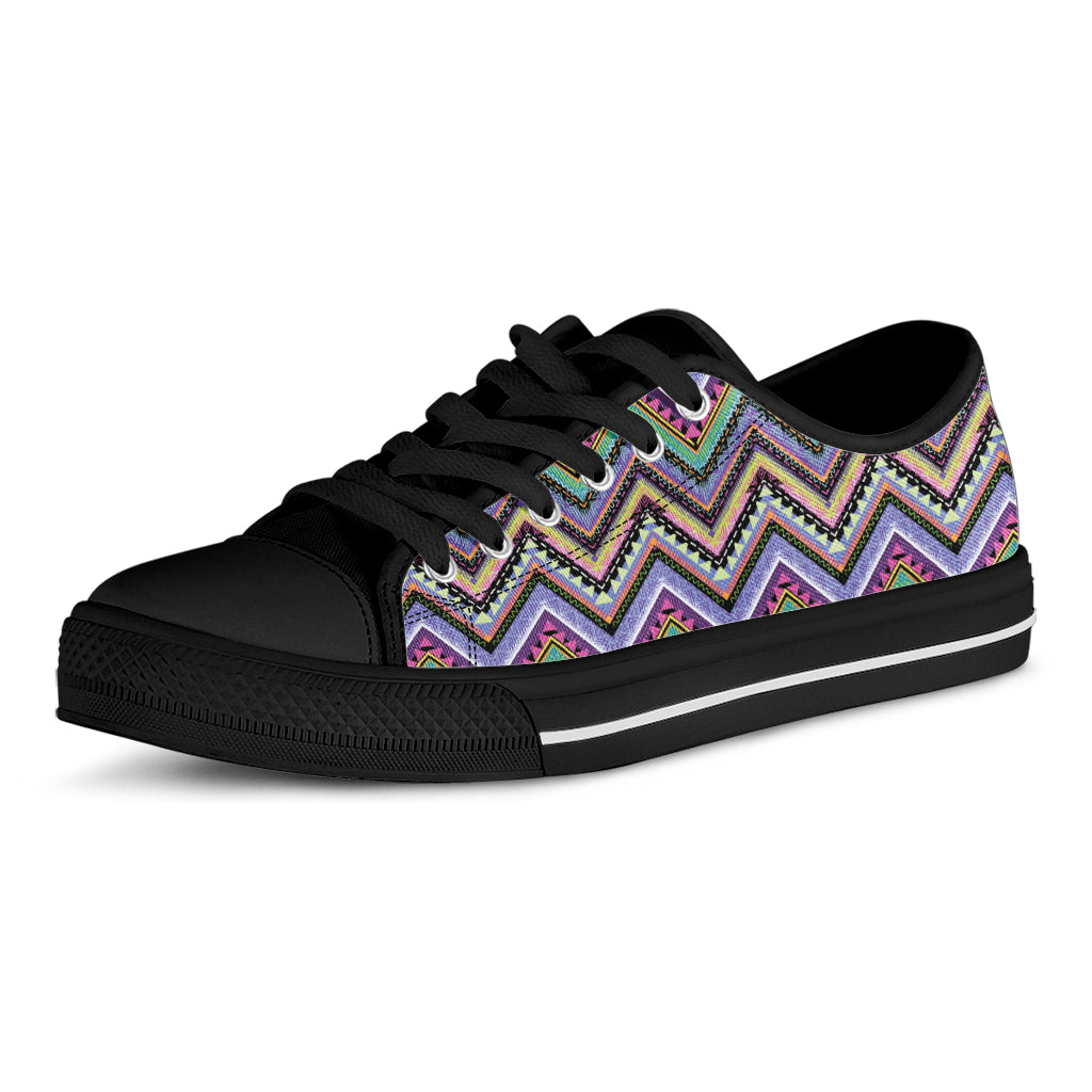 Tribal Aztec Hippie Pattern Print Black Low Top Shoes