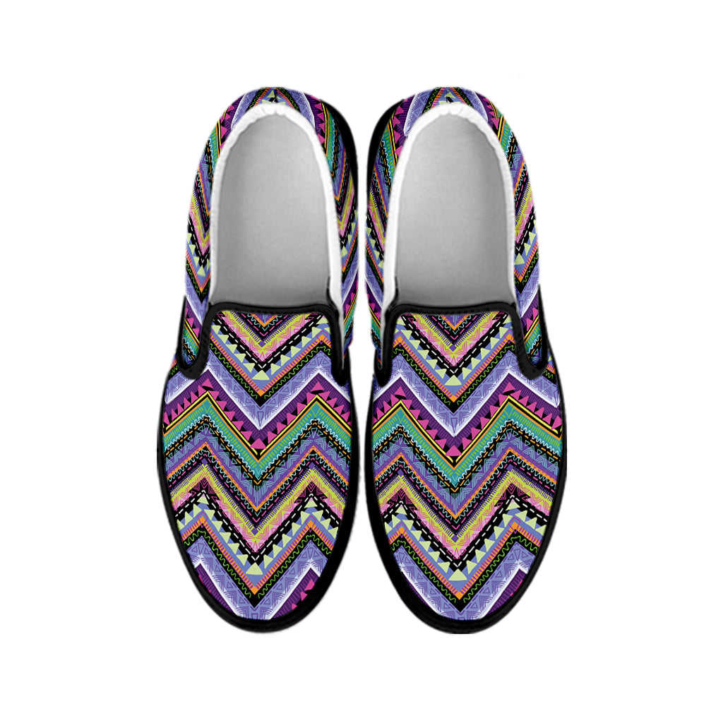 Tribal Aztec Hippie Pattern Print Black Slip On Shoes