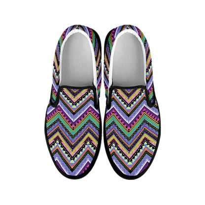 Tribal Aztec Hippie Pattern Print Black Slip On Shoes