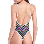 Tribal Aztec Hippie Pattern Print One Piece High Cut Swimsuit