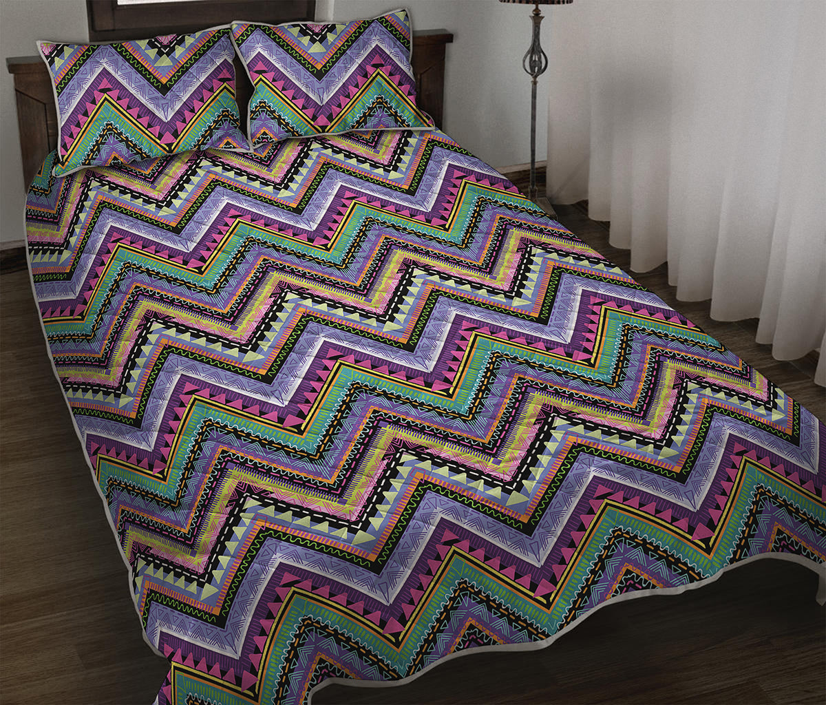 Tribal Aztec Hippie Pattern Print Quilt Bed Set