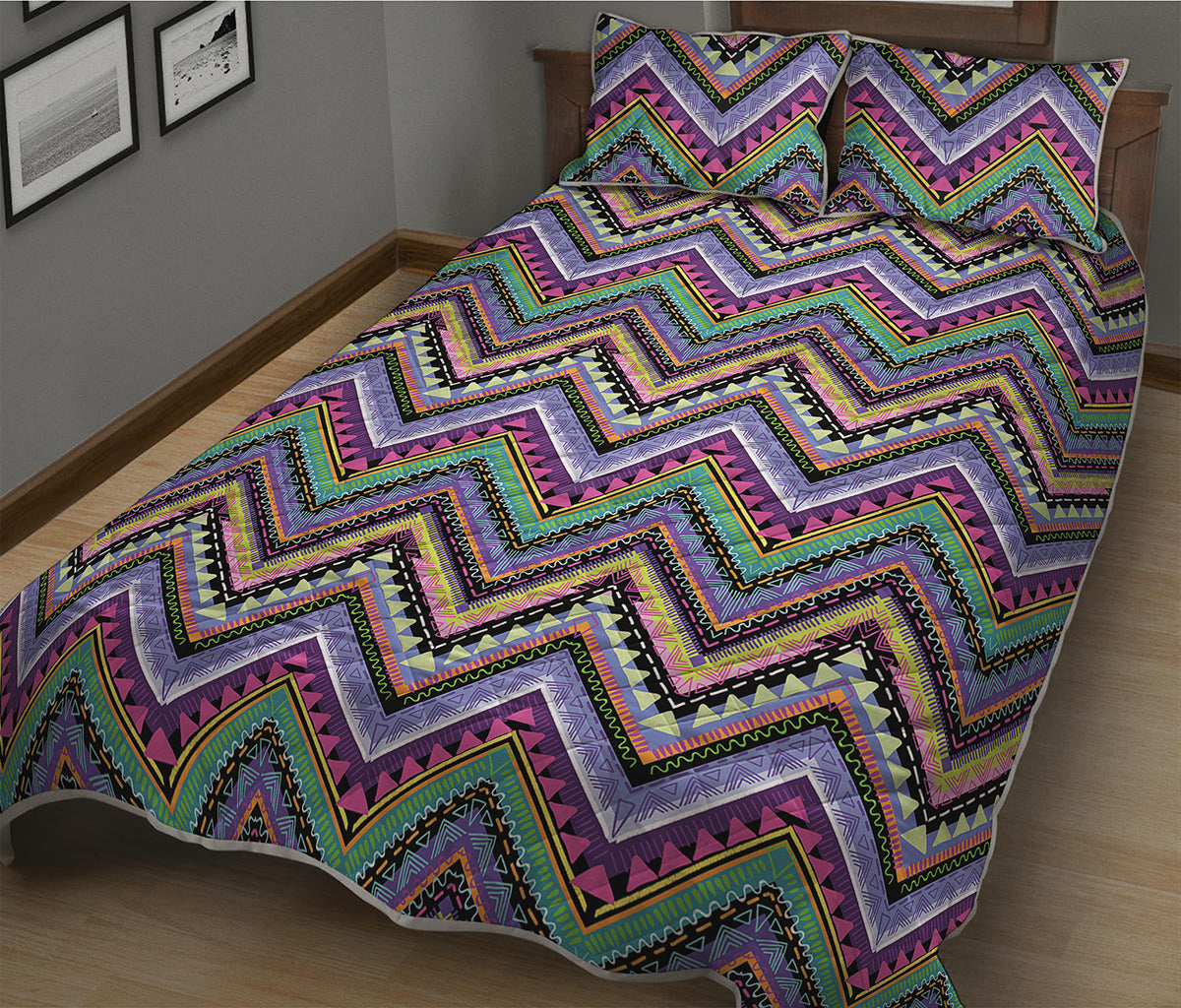 Tribal Aztec Hippie Pattern Print Quilt Bed Set