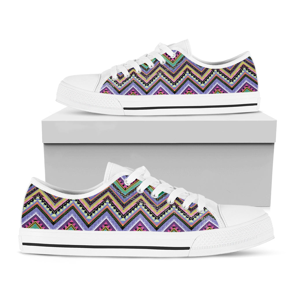 Tribal Aztec Hippie Pattern Print White Low Top Shoes