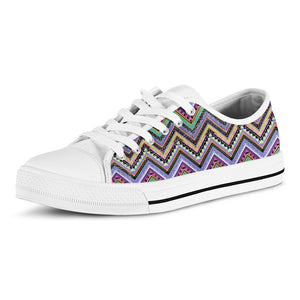 Tribal Aztec Hippie Pattern Print White Low Top Shoes