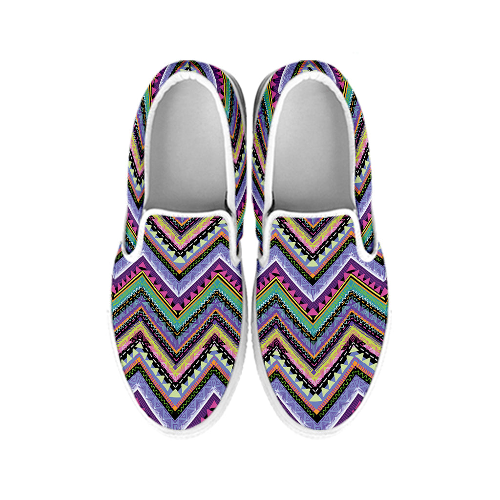 Tribal Aztec Hippie Pattern Print White Slip On Shoes