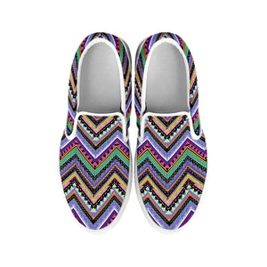 Tribal Aztec Hippie Pattern Print White Slip On Shoes