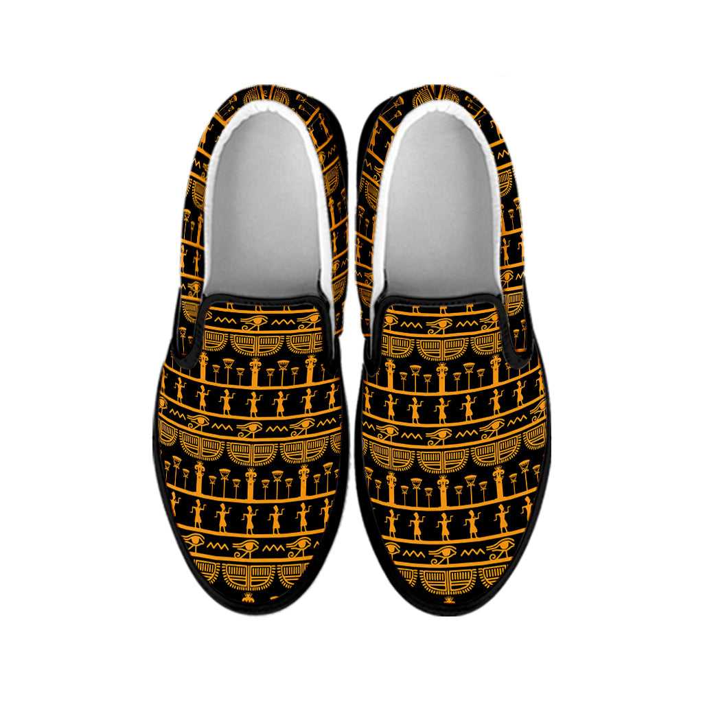 Tribal Egypt Pattern Print Black Slip On Shoes