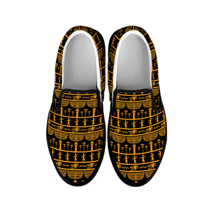 Tribal Egypt Pattern Print Black Slip On Shoes