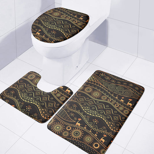 Tribal Ethnic African Pattern Print 3 Piece Bath Mat Set