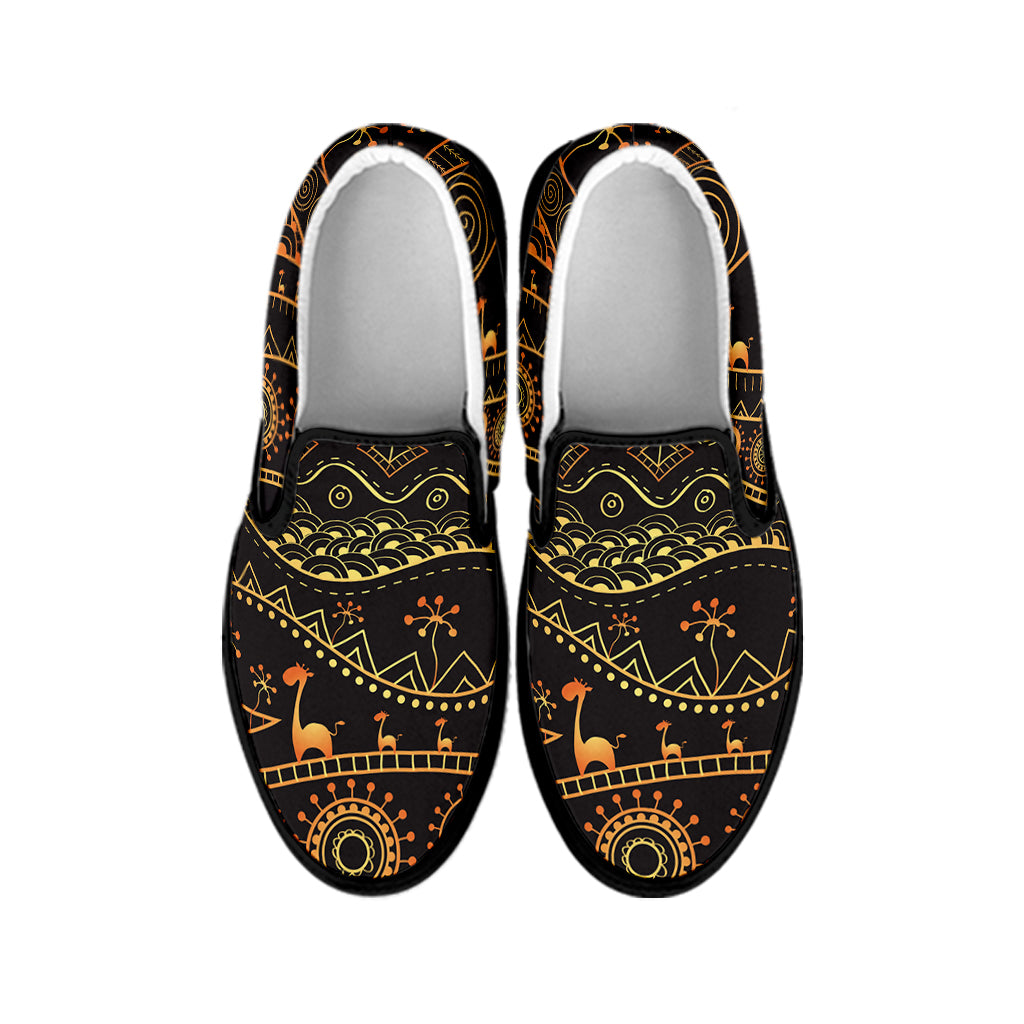 Tribal Ethnic African Pattern Print Black Slip On Shoes