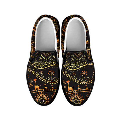 Tribal Ethnic African Pattern Print Black Slip On Shoes