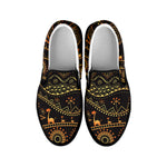Tribal Ethnic African Pattern Print Black Slip On Shoes