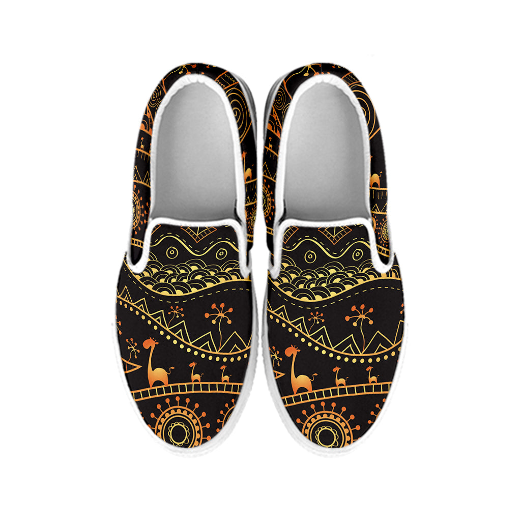 Tribal Ethnic African Pattern Print White Slip On Shoes