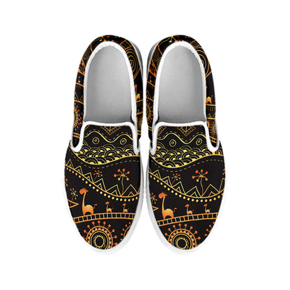 Tribal Ethnic African Pattern Print White Slip On Shoes