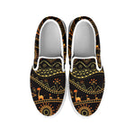 Tribal Ethnic African Pattern Print White Slip On Shoes