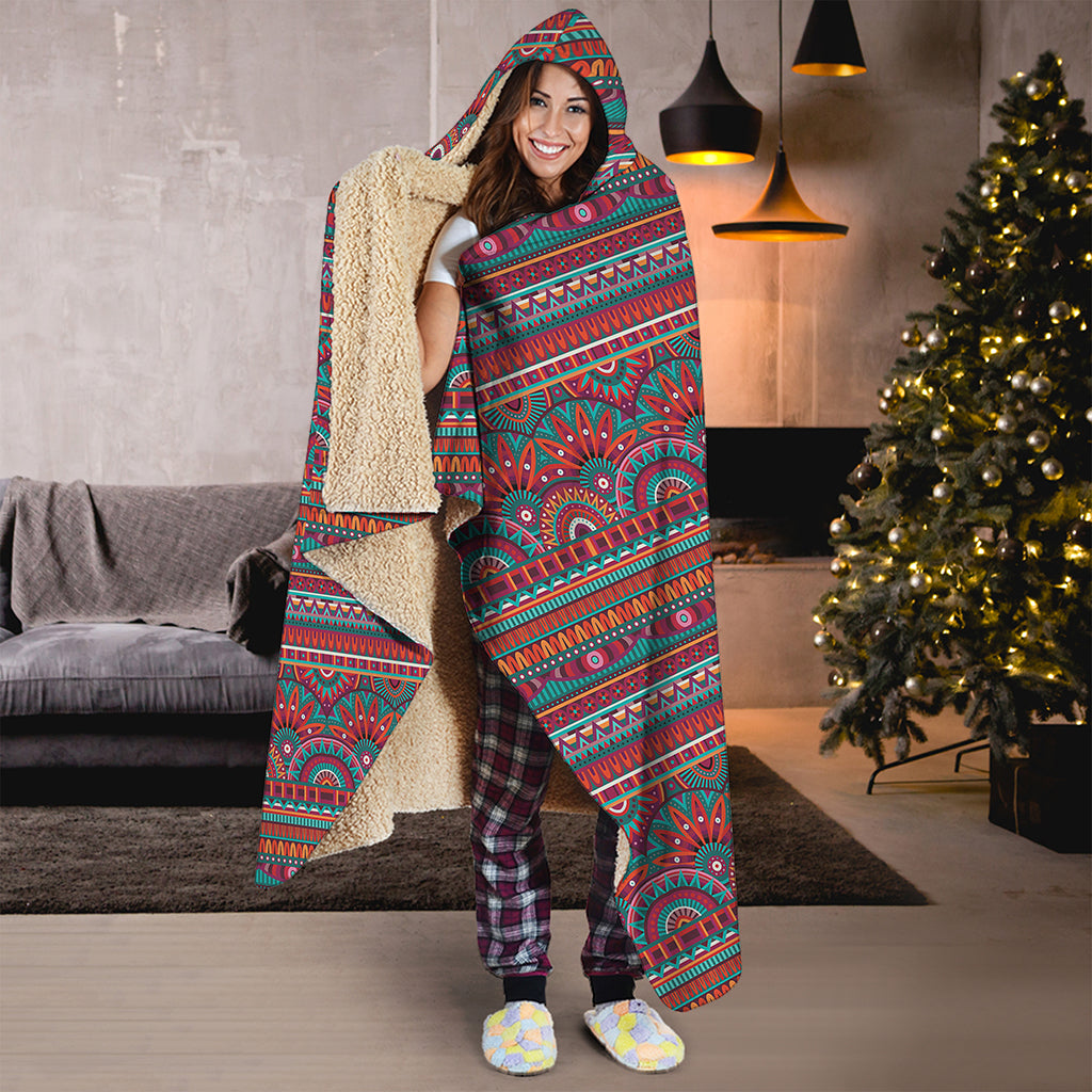 Tribal Ethnic Pattern Print Hooded Blanket