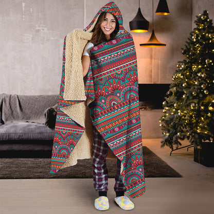 Tribal Ethnic Pattern Print Hooded Blanket