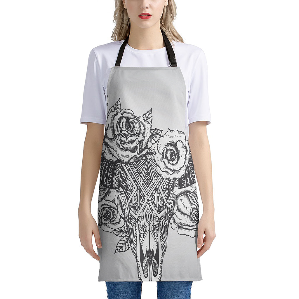 Tribal Indian Bull Skull Print Apron