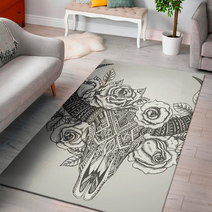 Tribal Indian Bull Skull Print Area Rug