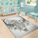 Tribal Indian Bull Skull Print Area Rug