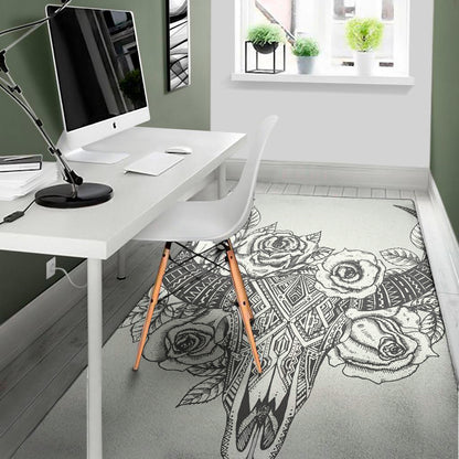 Tribal Indian Bull Skull Print Area Rug