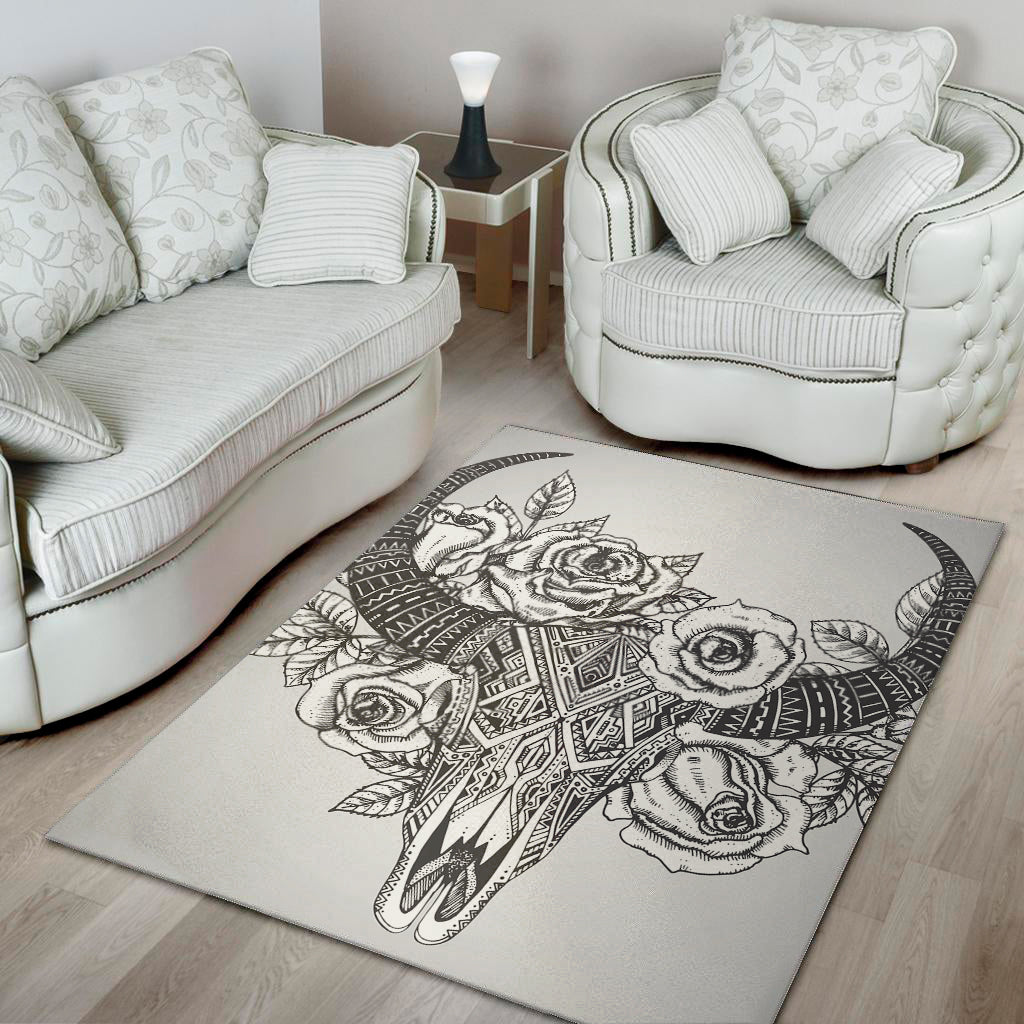 Tribal Indian Bull Skull Print Area Rug