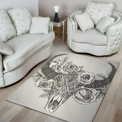 Tribal Indian Bull Skull Print Area Rug