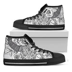 Tribal Indian Bull Skull Print Black High Top Shoes