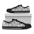 Tribal Indian Bull Skull Print Black Low Top Sneakers