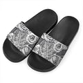 Tribal Indian Bull Skull Print Black Slide Sandals