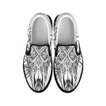 Tribal Indian Bull Skull Print Black Slip On Shoes