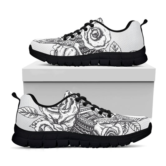 Tribal Indian Bull Skull Print Black Sneakers