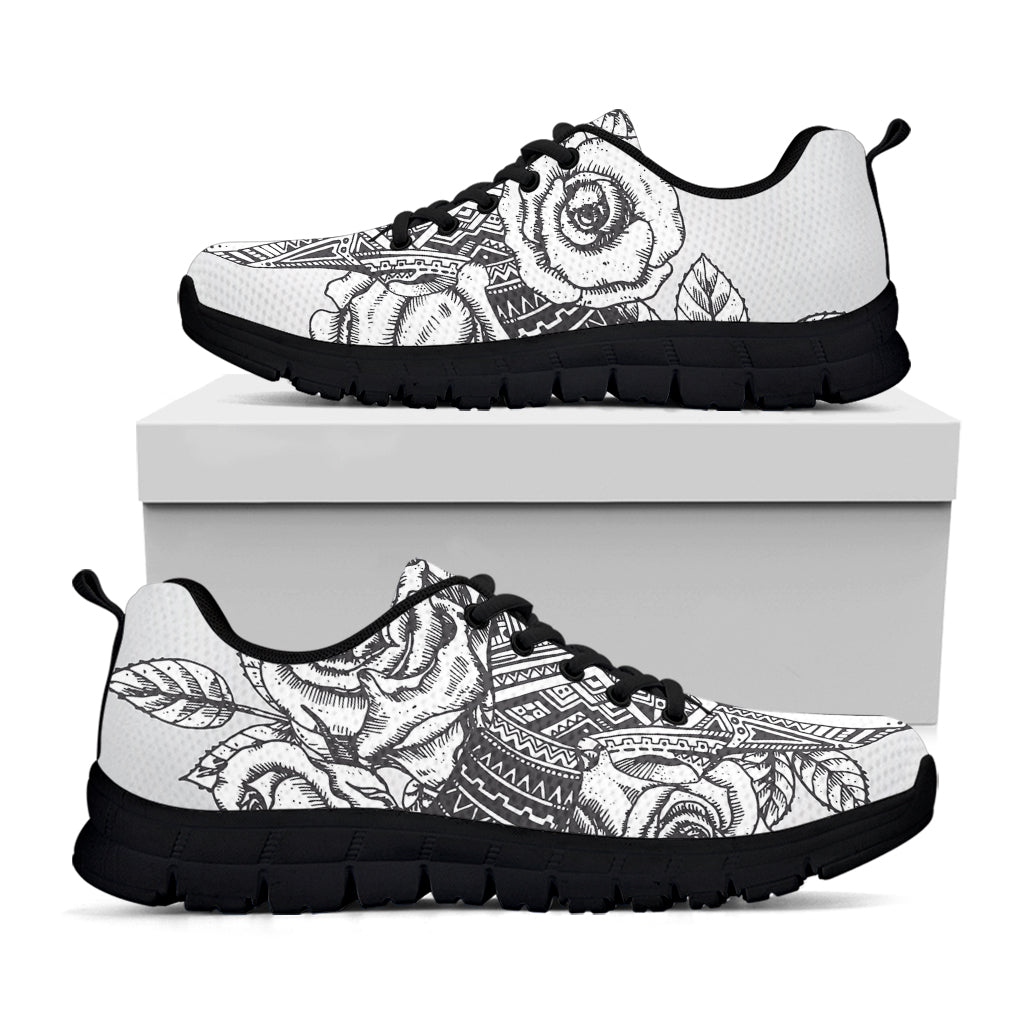 Tribal Indian Bull Skull Print Black Sneakers