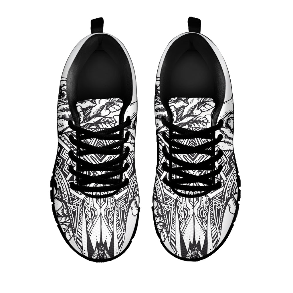 Tribal Indian Bull Skull Print Black Sneakers