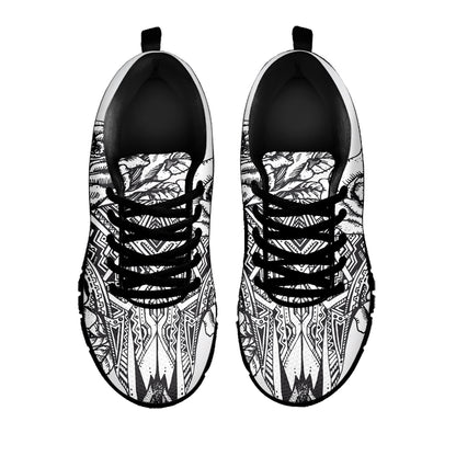 Tribal Indian Bull Skull Print Black Sneakers