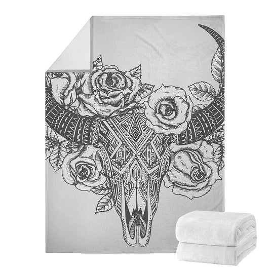 Tribal Indian Bull Skull Print Blanket