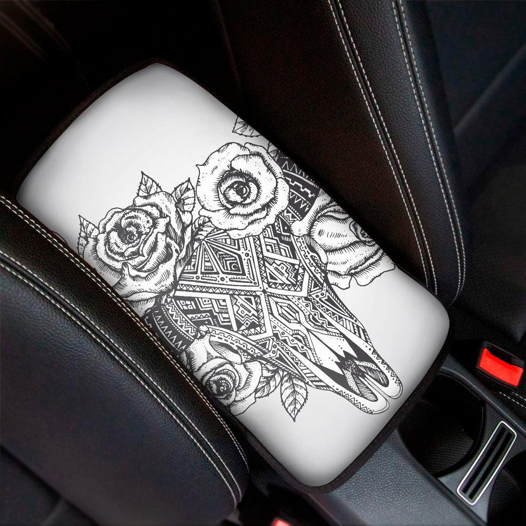 Tribal Indian Bull Skull Print Car Center Console Cover