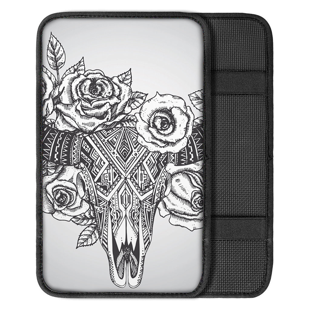 Tribal Indian Bull Skull Print Car Center Console Cover