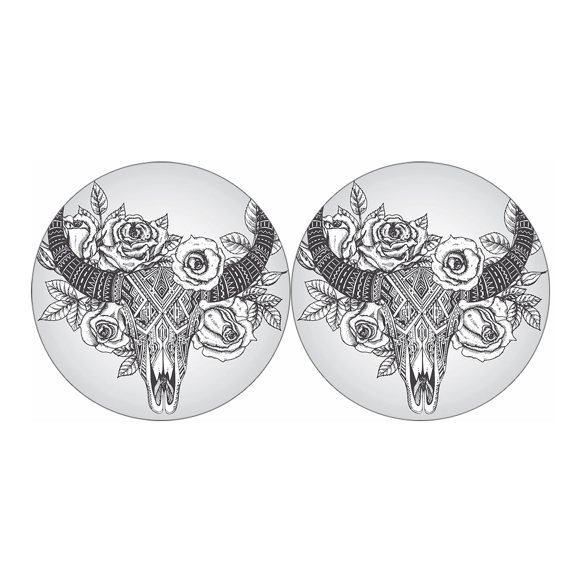 Tribal Indian Bull Skull Print Car Coasters