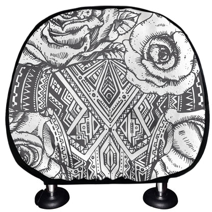 Tribal Indian Bull Skull Print Car Headrest Covers